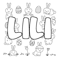 Coloriage pr&eacute;nom LILI - d&eacute;cor Paques