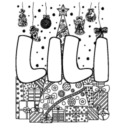 Coloriage pr&eacute;nom LILI - d&eacute;cor Sapin et Cadeaux