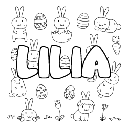 Coloriage pr&eacute;nom LILIA - d&eacute;cor Paques