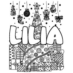 Coloriage LILIA - d&eacute;cor Sapin et Cadeaux