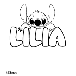 Coloriage pr&eacute;nom LILIA - d&eacute;cor Stitch