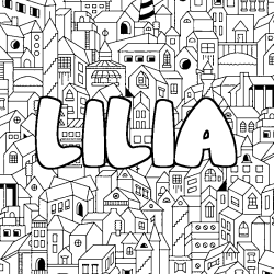 Coloriage prénom LILIA - décor Ville
