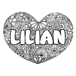 Coloriage pr&eacute;nom LILIAN - d&eacute;cor Mandala coeur