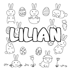 Coloriage pr&eacute;nom LILIAN - d&eacute;cor Paques