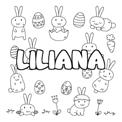 Coloriage pr&eacute;nom LILIANA - d&eacute;cor Paques