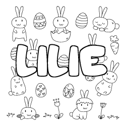 Coloriage pr&eacute;nom LILIE - d&eacute;cor Paques