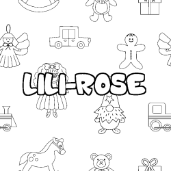 Coloriage prénom LILI-ROSE - décor Jouets