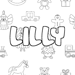 Coloriage prénom LILLY - décor Jouets