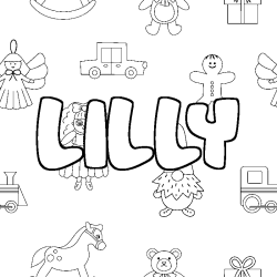 Coloriage pr&eacute;nom LILLY - d&eacute;cor Jouets