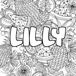 Coloriage prénom LILLY - décor Mandala fruits