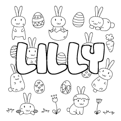 Coloriage pr&eacute;nom LILLY - d&eacute;cor Paques