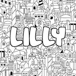 Coloriage prénom LILLY - décor Ville