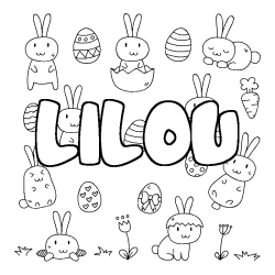 Coloriage pr&eacute;nom LILOU - d&eacute;cor Paques