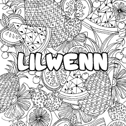 Coloriage pr&eacute;nom LILWENN - d&eacute;cor Mandala fruits