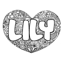 Coloriage prénom LILY - décor Mandala coeur