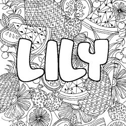 Coloriage pr&eacute;nom LILY - d&eacute;cor Mandala fruits