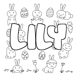 Coloriage pr&eacute;nom LILY - d&eacute;cor Paques