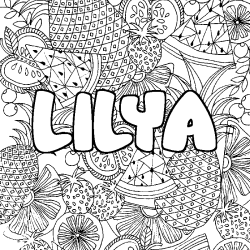 Coloriage prénom LILYA - décor Mandala fruits