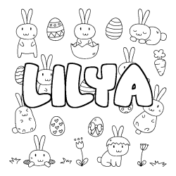 Coloriage pr&eacute;nom LILYA - d&eacute;cor Paques