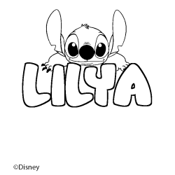Coloriage pr&eacute;nom LILYA - d&eacute;cor Stitch
