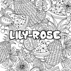 Coloriage prénom LILY-ROSE - décor Mandala fruits