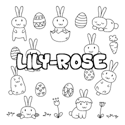 Coloriage pr&eacute;nom LILY-ROSE - d&eacute;cor Paques