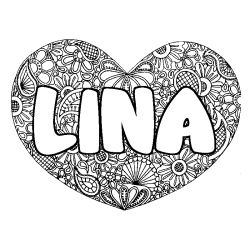 Coloriage prénom LINA - décor Mandala coeur