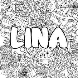 Coloriage prénom LINA - décor Mandala fruits