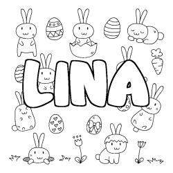 Coloriage prénom LINA - décor Paques