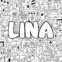 Coloriage prénom LINA - décor Ville