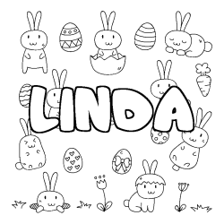 Coloriage prénom LINDA - décor Paques