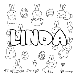 Coloriage pr&eacute;nom LINDA - d&eacute;cor Paques