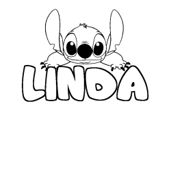 Coloriage prénom LINDA - décor Stitch
