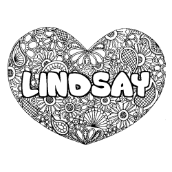 Coloriage pr&eacute;nom LINDSAY - d&eacute;cor Mandala coeur
