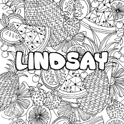 Coloriage pr&eacute;nom LINDSAY - d&eacute;cor Mandala fruits