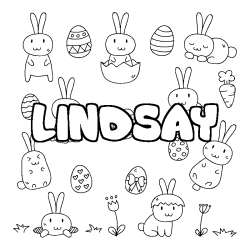 Coloriage pr&eacute;nom LINDSAY - d&eacute;cor Paques