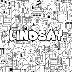 Coloriage prénom LINDSAY - décor Ville
