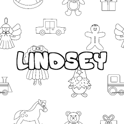 Coloriage prénom LINDSEY - décor Jouets