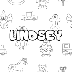Coloriage pr&eacute;nom LINDSEY - d&eacute;cor Jouets