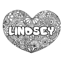 Coloriage pr&eacute;nom LINDSEY - d&eacute;cor Mandala coeur