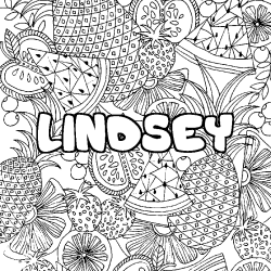 Coloriage pr&eacute;nom LINDSEY - d&eacute;cor Mandala fruits