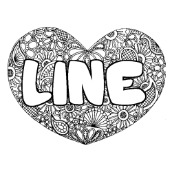Coloriage pr&eacute;nom LINE - d&eacute;cor Mandala coeur