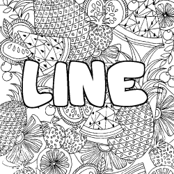 Coloriage pr&eacute;nom LINE - d&eacute;cor Mandala fruits