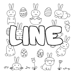 Coloriage pr&eacute;nom LINE - d&eacute;cor Paques