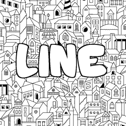 Coloriage pr&eacute;nom LINE - d&eacute;cor Ville