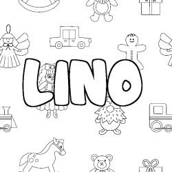 Coloriage pr&eacute;nom LINO - d&eacute;cor Jouets