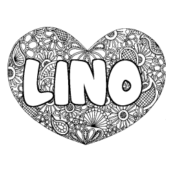 Coloriage pr&eacute;nom LINO - d&eacute;cor Mandala coeur