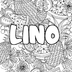 Coloriage pr&eacute;nom LINO - d&eacute;cor Mandala fruits