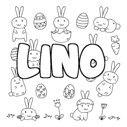 Coloriage pr&eacute;nom LINO - d&eacute;cor Paques