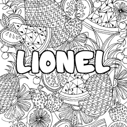 Coloriage prénom LIONEL - décor Mandala fruits